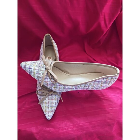 Xiwen Womens Tweed Pointed-Toe Heels With Bow Accent Stiletto multicolor size 36 - Picture 9 of 12